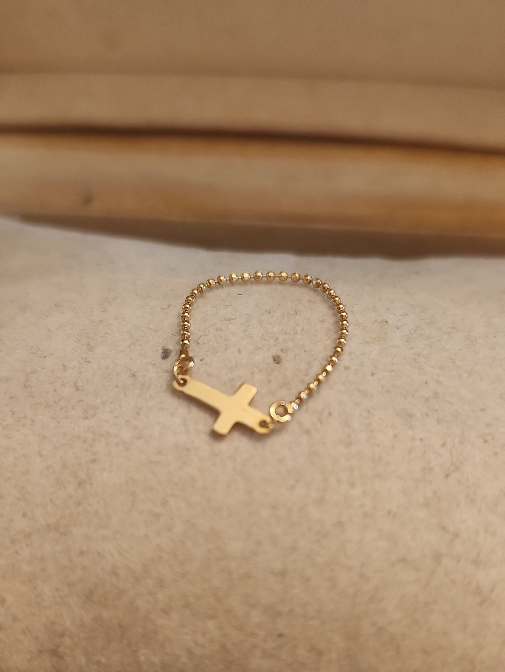 14K Gold Soft Chain Cross Ring